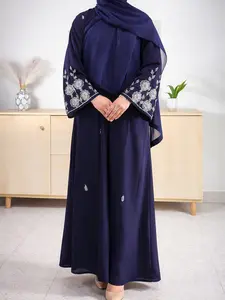 Hand embellished dark navy blue abaya:elegant dubai abaya