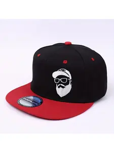 Baseball Cap Breathable flat brim embroidered mustache pattern, adjustable buckle closure, lightweight polyester outdoor sports cap, hip-hop style for everyday Available in black/red, suitable as a gift for men and women, fashionable headwear streetwear
