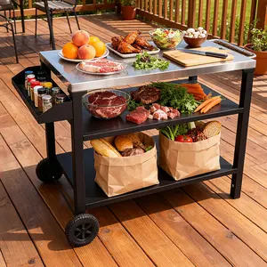 Stainless Steel Kitchen Workstation with Shelf & Wheels, Multipurpose Prep Table for Outdoor Cooking, BBQ, Patio & Indoor Kitchen, Heavy-Duty & Easy to Clean (34.7+Storage Basket)