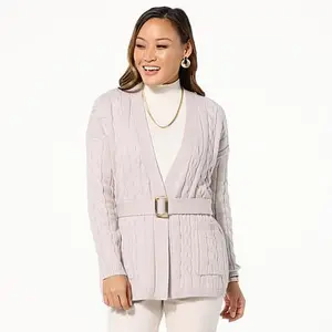 GREY by Jhoan Sebastian Grey Cable Knit Belted Cardigan