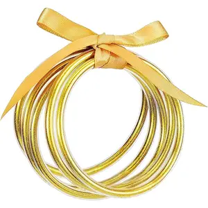 Glitter Jelly Bangles Bracelets for Women - Soft Silicone Glitter Filled Bracelet, Bowknot Sparkling Fashion Bangles for Ladies, Girls
