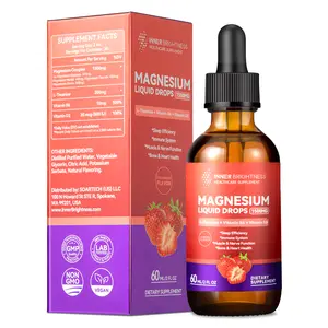 Magnesium Glycinate Liquid Drops with Magnesium Citrate & Taurate, L-Theaine, Vitamin D3, B6, Supports Calm, Sleep, Muscle Relaxation, Leg Cramps & Energy, Sugar-Free Strawberry Flavor, 60 mL support energy level