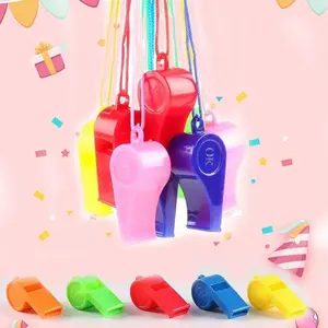 10pcs Random Color Party Whistles, Birthday Party Supplies, Plastic Cheer Whistles, New Year, Valentine's Day Gifts, Football & Basketball Whistles with Rope