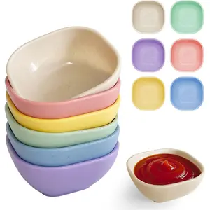 6 Pack Small Plastic Bowls 4.5 OZ Unbreakable Wheat Straw Dipping Bowls,plastic ramekins, Assorted Colors Dipping Sauce Cups, dip cups, Dessert, Ketchup