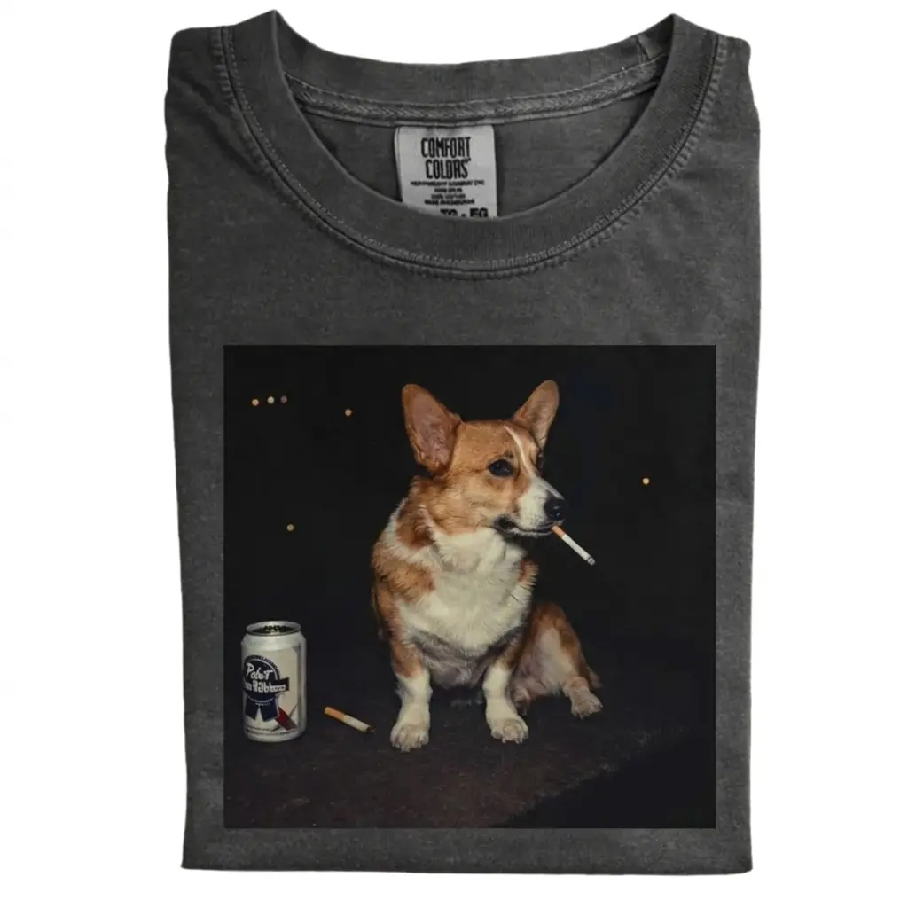 Funny Smoking Corgi Comfort Colors T-Shirt, Vintage 90s Edgy Dog Meme Tee, Retro Cool Dog Graphic Shirt, Unisex Fit Design, Gift for Dog Lovers