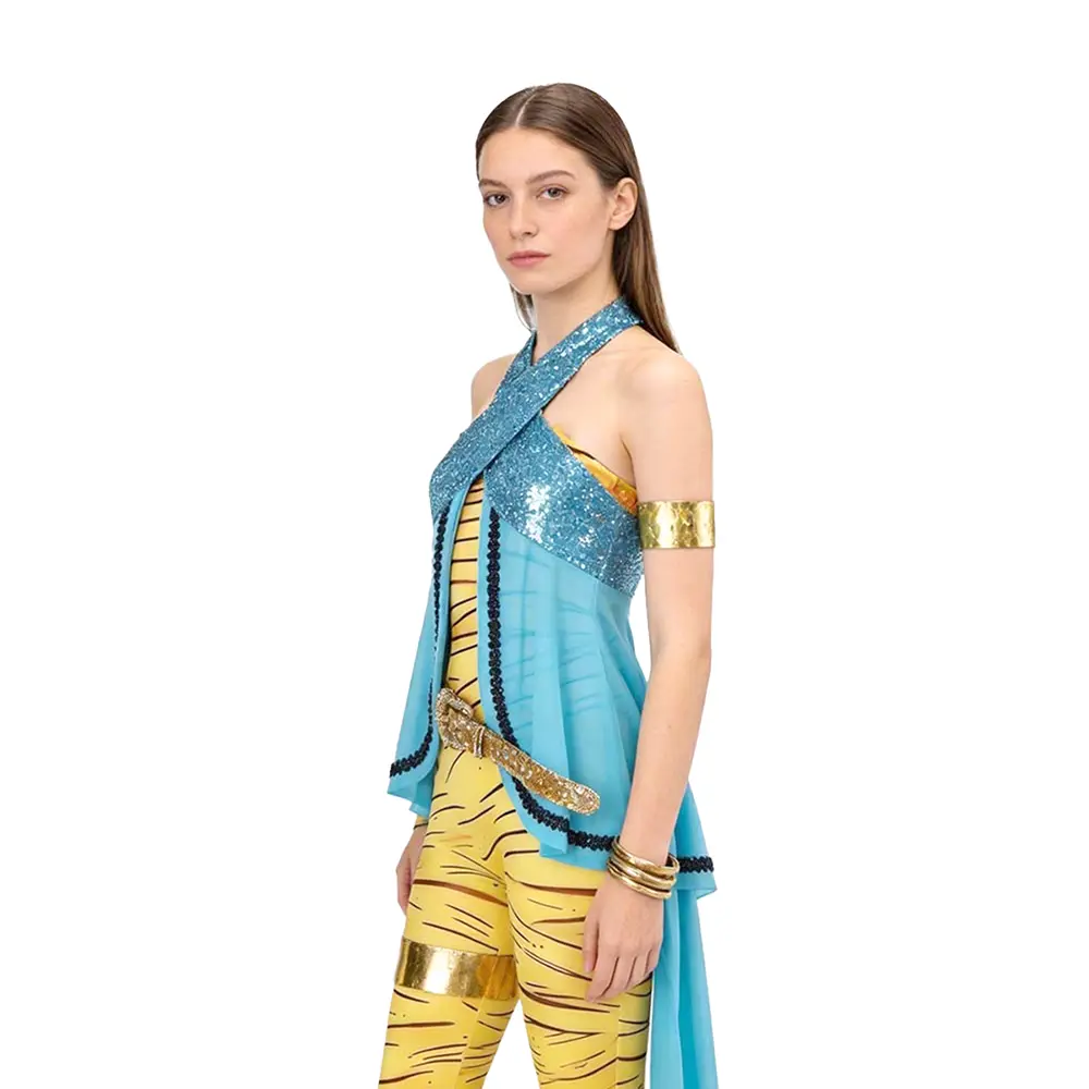 Women's Fitted Cleo de Nile Monster High Cartoon Character Cosplay Costume - Boat Neck, Striped, Athletic Outfit with Accessories for Halloween Trick or Treat, New Year, No