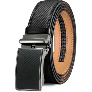 【Can be Cut】Men's Belt Leather Ratchet Automatic Buckle Adjustable for Casual & Formal Wear Gift Textured Premium Belt for Men's Wear TikTokShopBacktoSchool business Outdoorfun Cow Hide Material