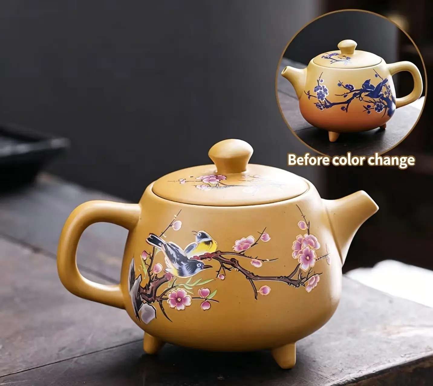 Heat Sensitive Magpie Plum Zisha Teapot