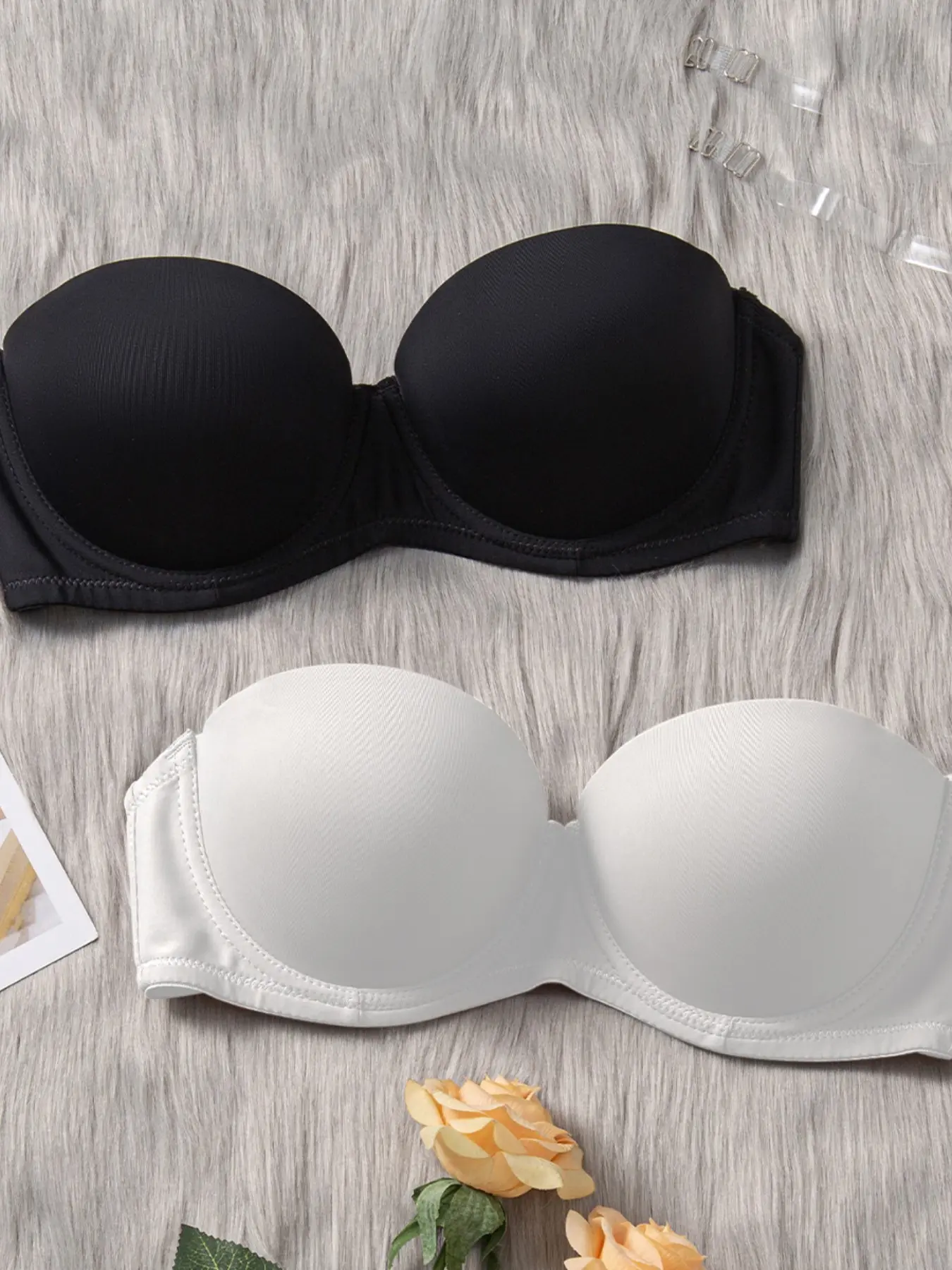 Women's 2 Counts Strapless Underwire Push-Up Bra, Smooth Underwear, Solid Color Seamless, Comfortable & Breathable, Elegant, Anti-Sag Medium Support and Perfect Fit, Ideal Gift for Bridal, Evening Parties, Valentine's Day and Weddings