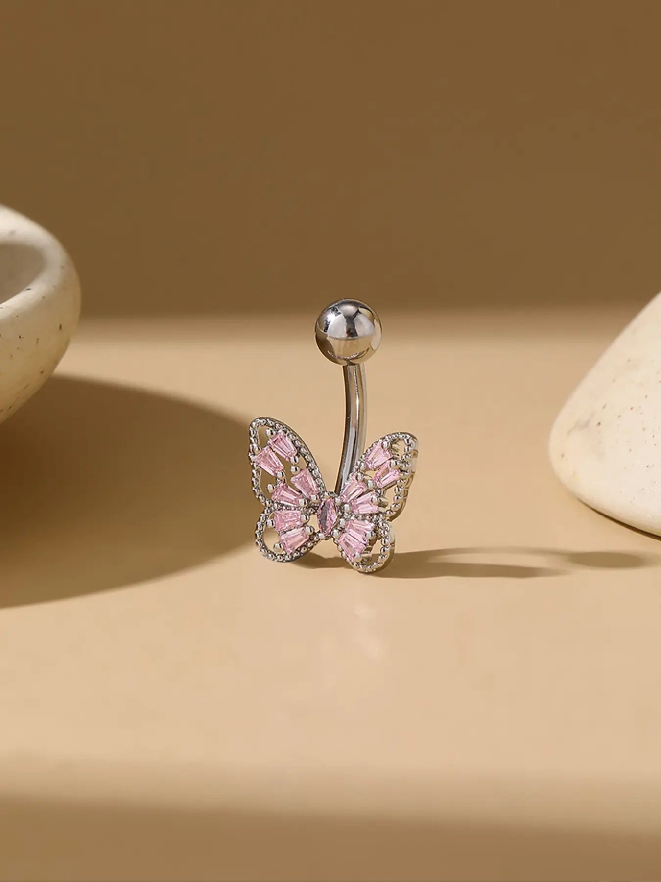 Cute Butterfly Artificial Zircon Belly Button Ring for Women, Casual Wearable Navel Piercing Jewelry, Body Jewelry Accessory, Party Body Accessories