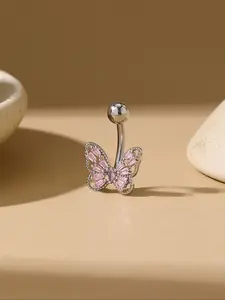 Cute Butterfly Artificial Zircon Belly Button Ring for Women, Casual Wearable Navel Piercing Jewelry, Party Body Accessories