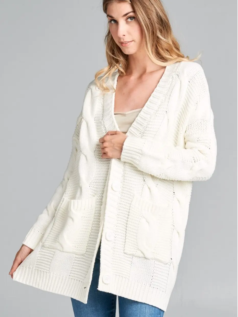 Cozy Cable Knit Button-Up Cardigan Ivory