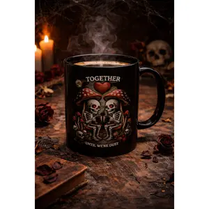 Deadly in Love Skeleton Forest Mug | Gothic Skull Mushrooms Coffee Cup