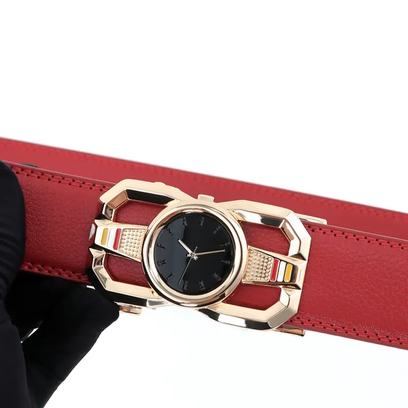 New Trendy Leather Belt with Clock Dial Alloy Automatic Buckle, High-End Fashion Business Waistband for Men, Casual All Seasons, Trendy Exquisite Casual Dress Belt, Casual Business Accessory, Men Accessories