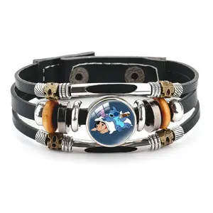 Disney Stitch Leather Bracelet for Men Women - Adjustable Cuff Valentines Day Gift, Unique Charm Bracelet
