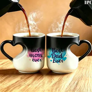 1pc Magical Color Changing Mug Cup with Heart-Shaped Handle, Heated Gradient Coffee Tea Mug With Best Mom Ever, Best Dad Ever Text Design, 11oz Unique Heart Design, Perfect Gift For Mother's Day And Father's Day