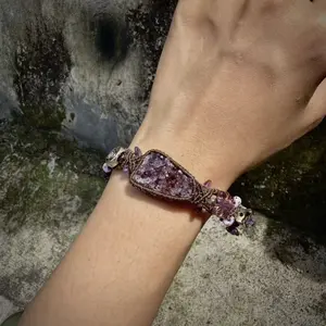 Natural Purple Geode Macrame Bracelet Natural Stone Personalized Jewelry  Adjustable Bohemian Handmade Gift