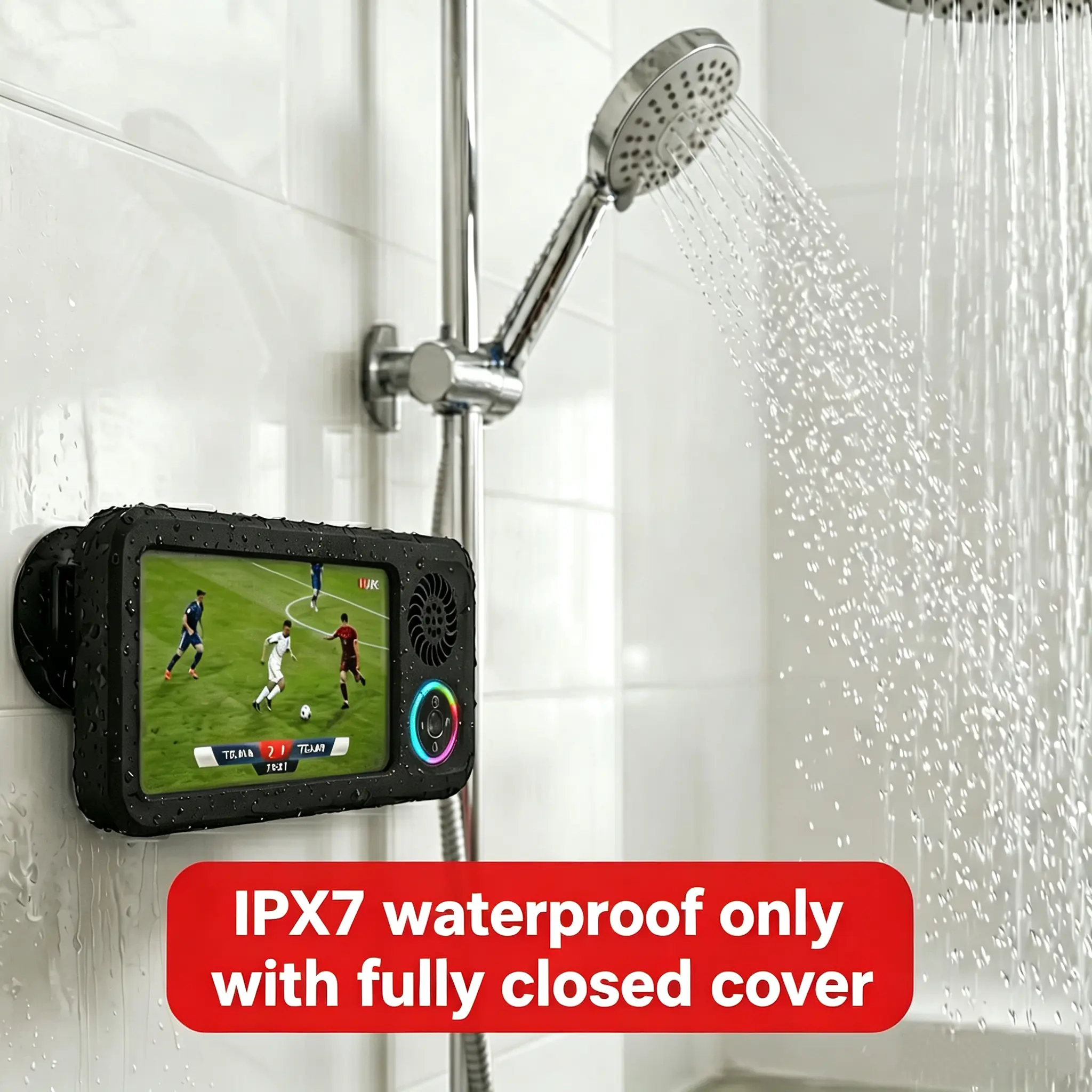 Bathroom shower waterproof phone holder,Bluetooth speaker 360°Rotation touch screen mobile phone box,Suction Cup Bathroom Case Mount Shelf