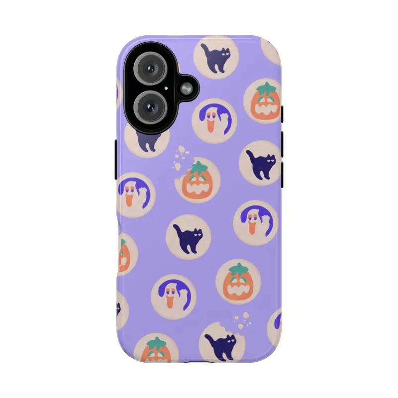 Halloween Cookies Phone Case - Purple Design with Ghosts & Pumpkins - Lexan Plastic for Extreme Strength - UV Protection & Lay-Flat Bezel - Perfect Gift