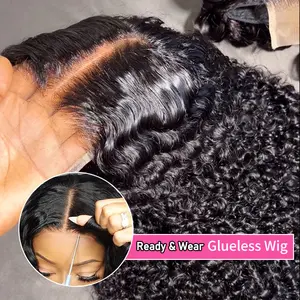 Bling Hair Easy Wear Ready and Go 5x5 HD Lace Closure Deep Wave Human Hair Wigs 6x4 Curly Glueless Wigs Pre Plucked Pre Cut Pre Bleached Lace Wig For Women Beginner Friendly with Baby Hair TikTokShopHolidayHaul