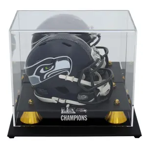 Seattle Seahawks Super Bowl LX Champions Golden Classic Mini Helmet Logo Display Case