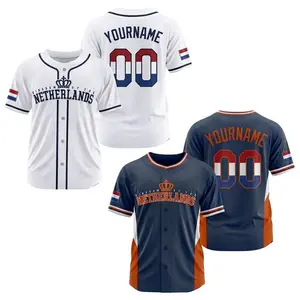 Custom Netherlands Baseball Jersey for Men, Personalized Team Name Number Logo, Custom Baseball Uniform Shirt 2026 #Baseballjersey