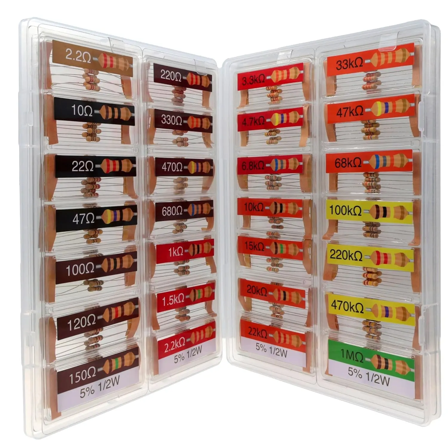EEEEE 1/2w 28 Values 280pcs with 5% Carbon Resistor Assortment Kit and Electrical Industrial Assorted Set K Ohm Pack for Led Lights (2.2 Ohm - 1M Ohm)