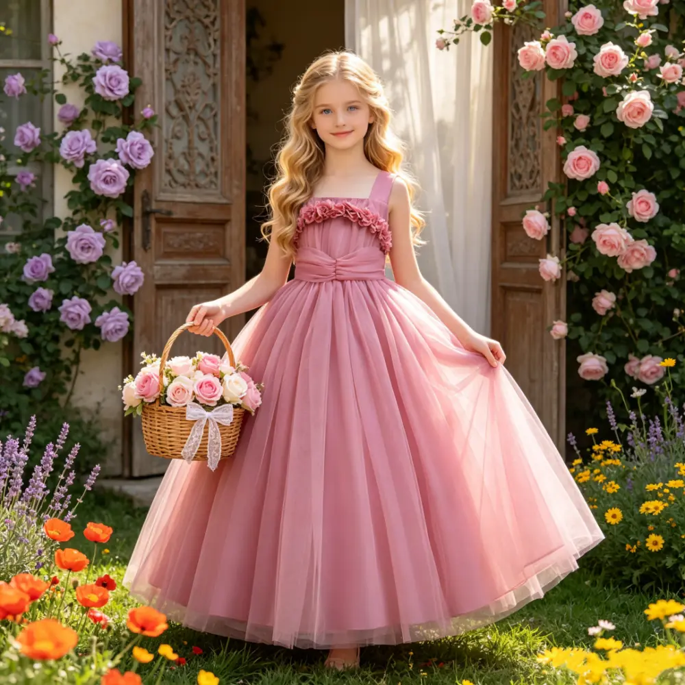 289 Tulle Kids Party Evening Gowns Ball Gown Flower Girl Dresses For Weddings Dress  Host Stage Performance Catwalk Piano Performance Costume
