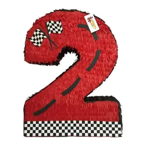 APINATA4U 20" Tall Red Race Car Theme Number Two Pinata - Ignite the Party with Two Fast Race car Themed Fun! Start Your Engines and Roll with the Dubs Theme