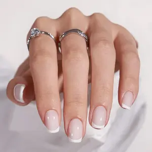 Press On Nails - White French Tip Press on Nails Square, Glue On Nails for Wedding Gift, Supremely Fit & Natural Stick On Nails in 15 Sizes - 30 Fake Nails Kit, Classic French