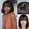 DATANALA Hair Glueless Human Hair 3x1 Middle Part Front Lace Wig with Bangs - 180% Density Straight Short Bob, Realistic Look Lace Frontal Wig for Everyday Wear & Special Occasions