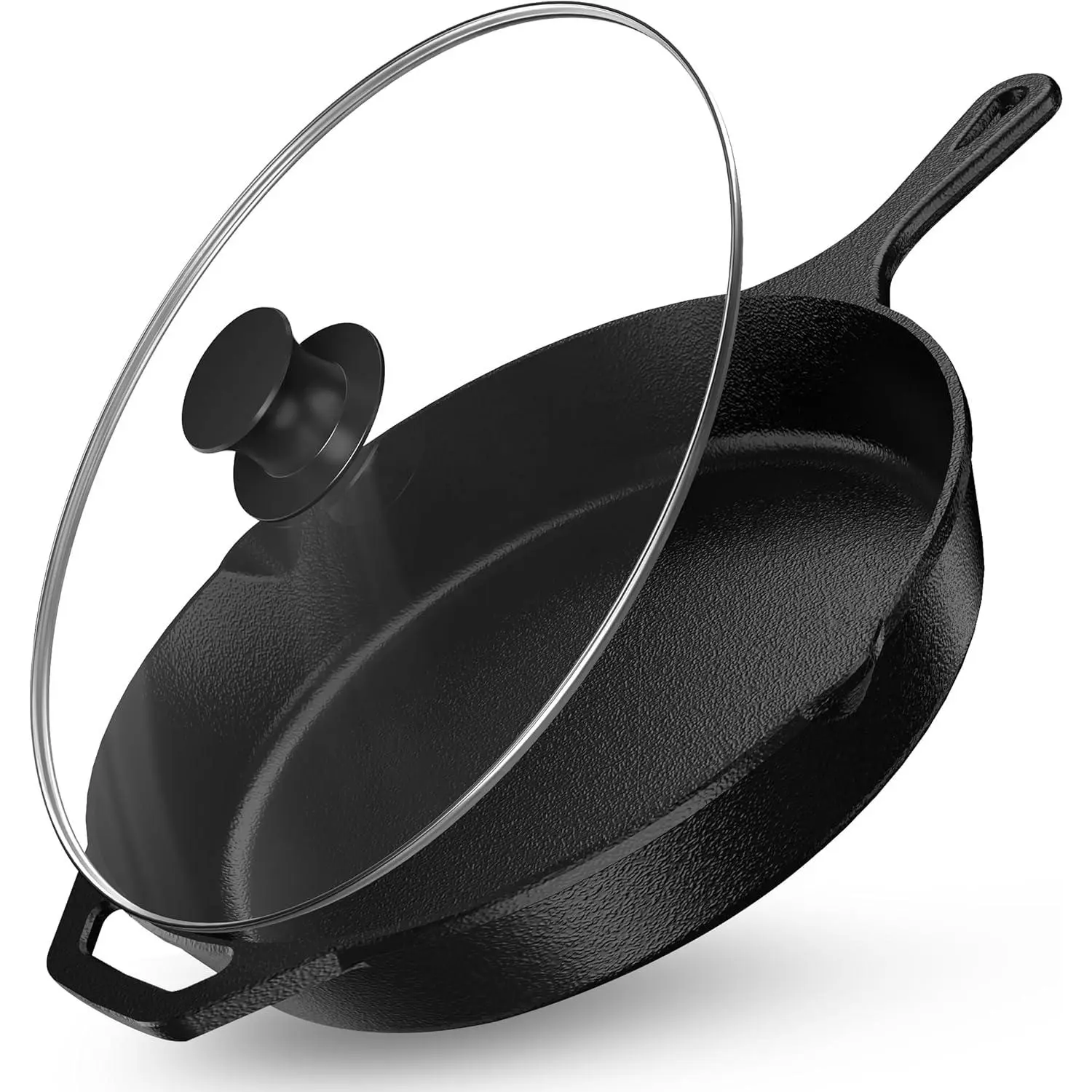Saute Frying Pan 12 Inch, Cast Iron Chefs Pan, Pre Seasoned Cast iron Skillet With Lid, Safe Grill Cookware for Indoor & Outdoor Use, Black