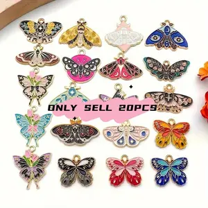 20-Piece Enamel Butterfly Pendant Set in Zinc Alloy, Exquisite Insect Moth Charms for DIY Jewelry and Keychain Making, Diy Pendants, Diy Jewelry Decoration