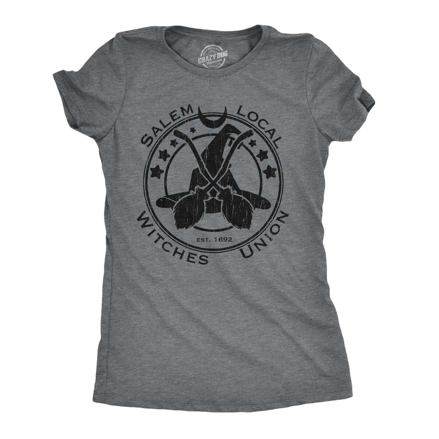 Womens Salem Local Witches Union T Shirt Funny Halloween Witch Tee Funny Womens T Shirts Cute Vintage Fashion Casual Ladies T-Shirt Gift Halloween Tops for Women Funny Office Top Women's Novelty Tees Dark Grey