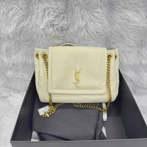 Pre-owned Yves Saint Laurent leather Shoulder Bags Saint Laurent White Quilted Monogram Mini Nolita Shoulder Bag XiaoTang0089