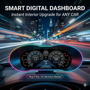 Universal Digital Car LCD Dashboard Display, OBD+GPS Dual System, Multi-Function Turbine Gauge & Off-Road Inclinometer with Dynamic Atmosphere Light