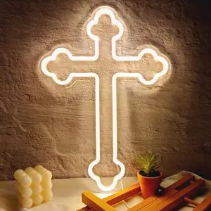 Jesus Cross Neon Signs,Cross Neon Sign Wall Lights Art Lamp Hanging for Home Room Bedroom Christian Wedding Party Wall Decor Christmas New Year Birthday Party Signs Religious Ornaments