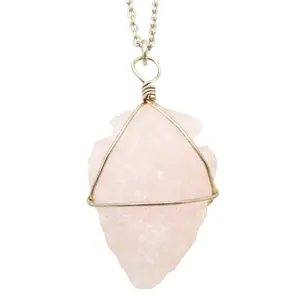 Rose quartz arrowhead pendant bohemian necklace