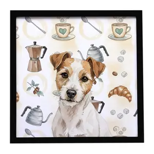 Carolines Treasures WDK7590MFP88 8 x 8 in. White with Tan Markings Russell Terrier Coffee Bar Framed Metal Print