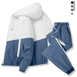 Deconstructed 2-Piece Athletic Tracksuit, Classic Color-Contrast Set with Long-Sleeve Hooded Sweatshirt, Drawstring-Waist Jogger Pants, Full-Zip Design for Workouts, Everyday Wear