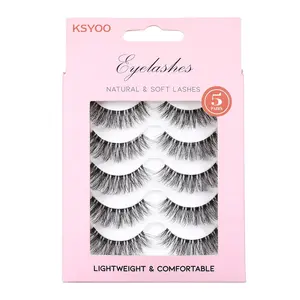 KSYOO False Eyelashes Cat Eye Lashes Wispy Lashes Clear Band V1 Russian Strip Lashes That Look Like Extensions D Curl Cat Eye Lashes Natural Look Faux Mink 3D Fluffy Russian Strip Eyelashes