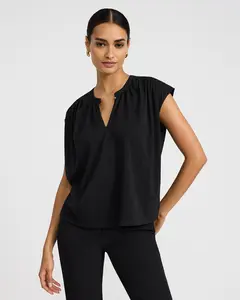Express Crew Neck Cap Sleeve Novelty Button Keyhole Top