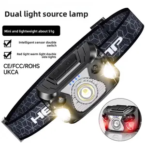 High-brightness LED sensor USB rechargeable long-life fishing headlamp mini red light head-mounted outdoor cycling work light