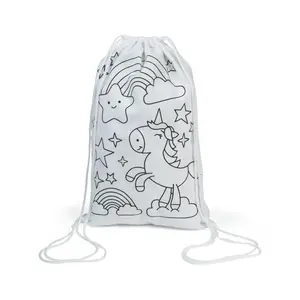 9 1/2" x 15" Color Your Own Unicorn Canvas Drawstring Bags - 12 Pc.