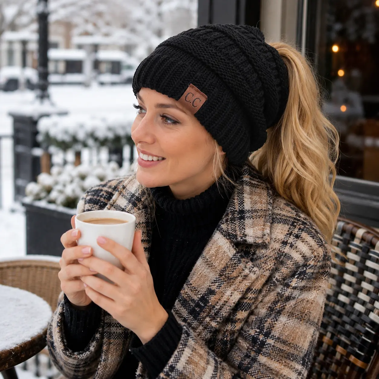 Women's Ponytail Hat, Ponytail Beanie, Messy Bun Hat, Dreadlock Hat, Cable Knit Open Design, Loose Relaxed Fit, Warm Windproof Hip-Hop Rap Pullover Hat, Suitable for Outdoor Sports And Casual Wear, Fall Winter Knitted Hat for Women