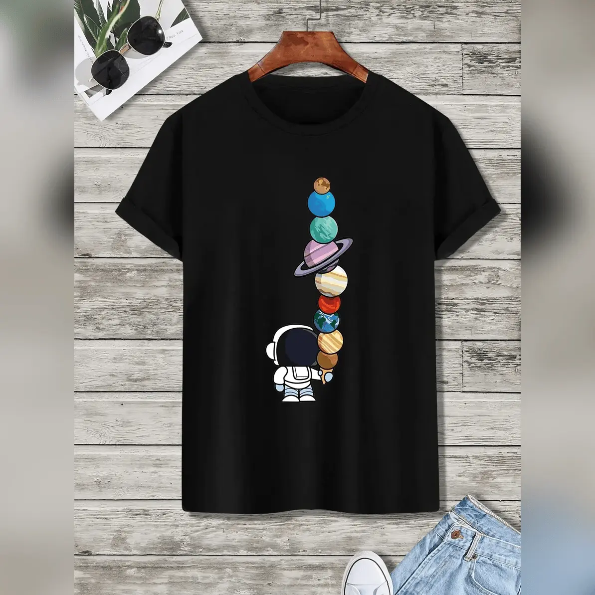 Men's 100% Cotton T-Shirt with Galaxy Graphic Print, Relaxed Fit Streetwear Top, OEKO-TEX Certified, Perfect for Gifting, Mens Clothing, Clothing Merch, Neon Galaxy Print Men's Short-Sleeve T-Shirts, Ring Neckline Men's Short-Sleeve T-Shirts