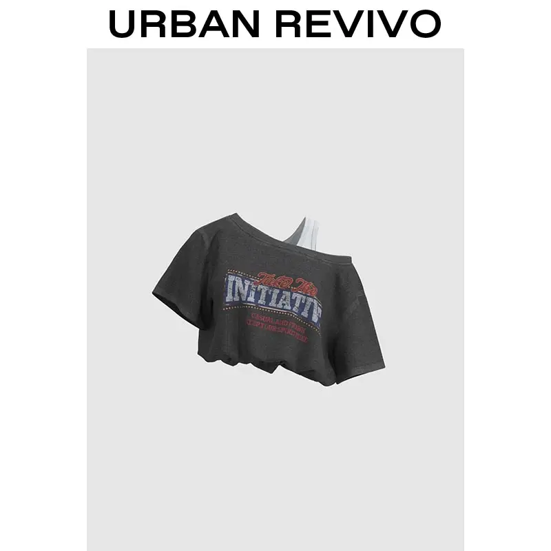 URBAN REVIVO Women's 1-Shoulder Cropped Fashion T-Shirt UYV450121 - Short-Sleeve Elegant Clothes, 2025 Everyday Casual Versatile Top Pairable with Bottoms summerwins,summerwins