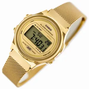 Casio Vintage Unisex Digital Watch - Gold tone Stainless Steel Mesh Band