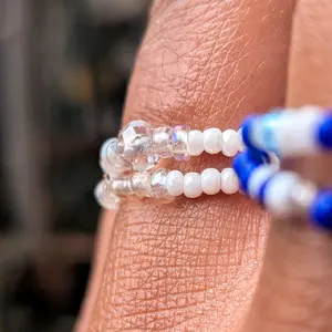 ỌBÀTÁLÁ - Òrìṣà Ọbàtálá Elekẹ Stretchy Stim Rings, Pearlescent Charlotte-Cut Czech Seed Beads, Handcrafted Beaded Design, Unique Shape and Style