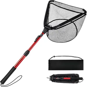 Upgraded Foldable Floating Fishing Net, Tangle-Free Coated Landing Net Extends from 27-35" with Telescoping Pole Handle, Fishing Gear for Ranger Boat, Kayak & Trout Salmon Bass Fishing, Gifts for Men